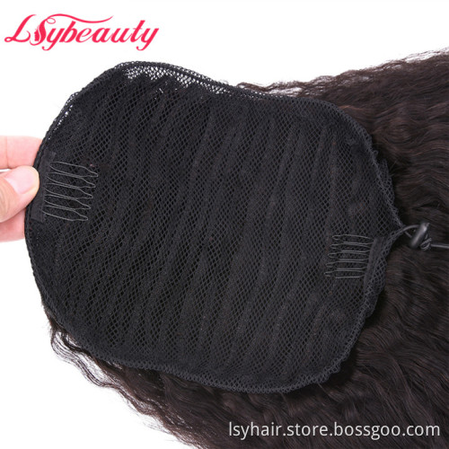 Lsy Natural Kinky Straight Drawstring Ponytail 100% Brazilian Virgin Human Hair Extension For Black Women